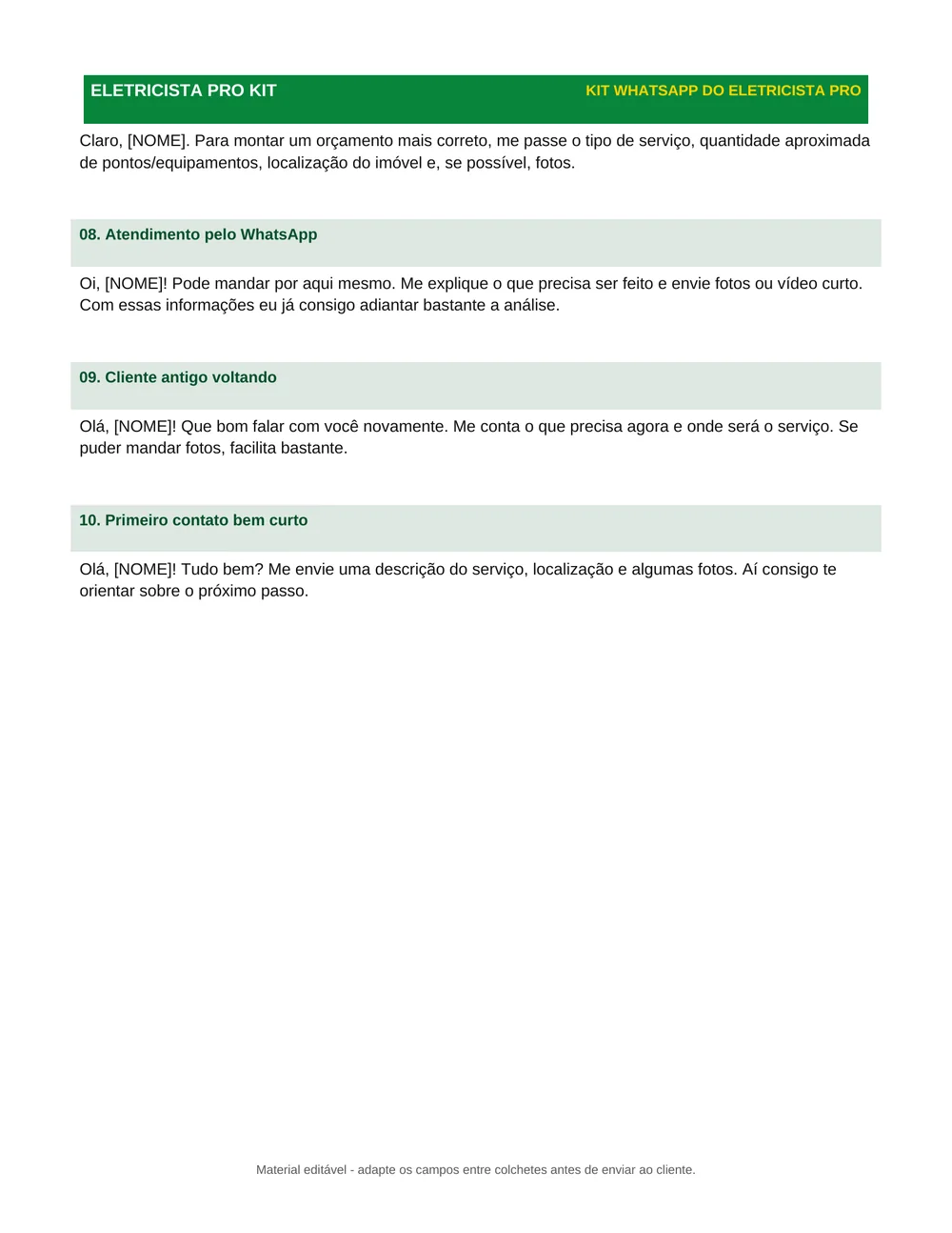 Prévia real do Kit WhatsApp do Eletricista